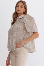 Entro Taupe Print Button Up Half Sleeve Top