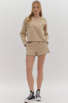 Entro Taupe Round Neck Top with Black Stitching Detail