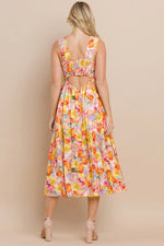 TCEC Multi Color Floral Sweetheart Midi Dress with Open Back