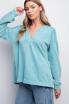 Easel Turquoise Mineral Washed Terry Knit Pullover