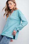 Easel Turquoise Mineral Washed Terry Knit Pullover