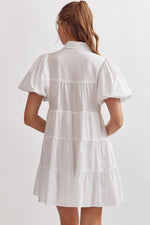 Entro White Button Up Tiered Mini Dress