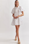 Entro White Button Up Tiered Mini Dress