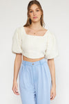 Natural Crop Top with Puff Sleeves