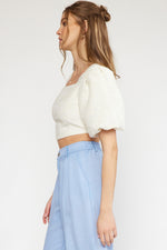 Natural Crop Top with Puff Sleeves