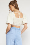 Natural Crop Top with Puff Sleeves
