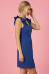 Royal Blue Vneck Ruffle Shoulder Dress