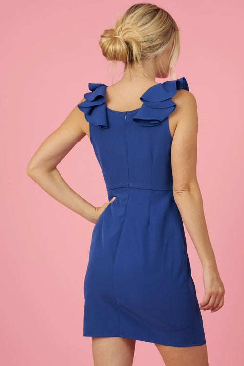 Royal Blue Vneck Ruffle Shoulder Dress