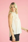 Cream Sleeveless Ruffle Top