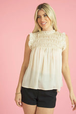 Cream Sleeveless Ruffle Top