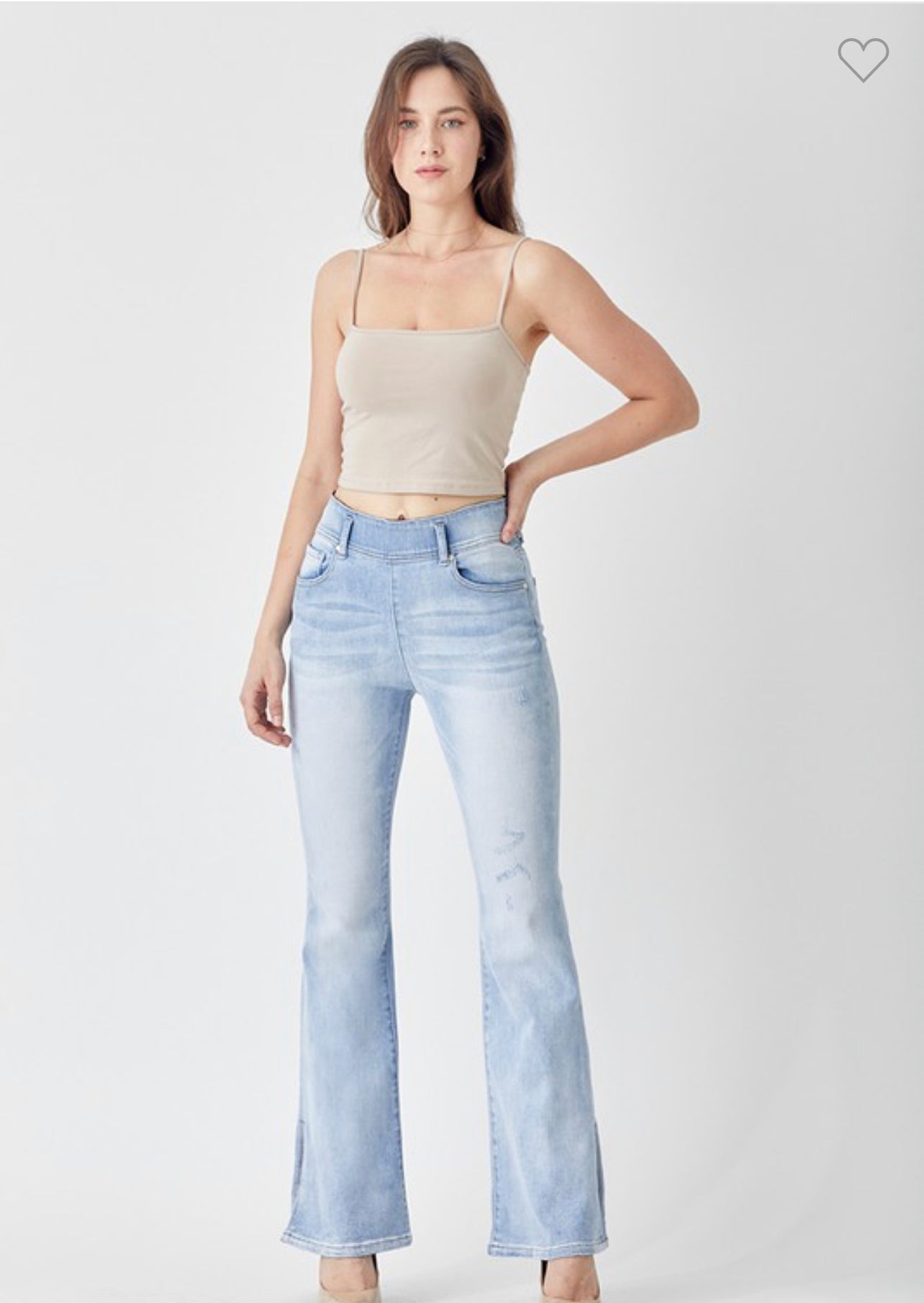 Low Waist Washed Slit Flared Jeans