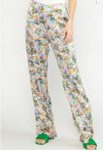 Satin Print High Waisted Wide Leg Pants