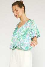 Entro Green Paisley Print Vneck Top