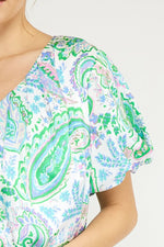 Entro Green Paisley Print Vneck Top