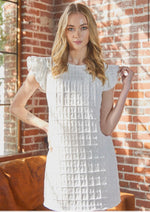 White Plaid Texture Short Sleeve Dress