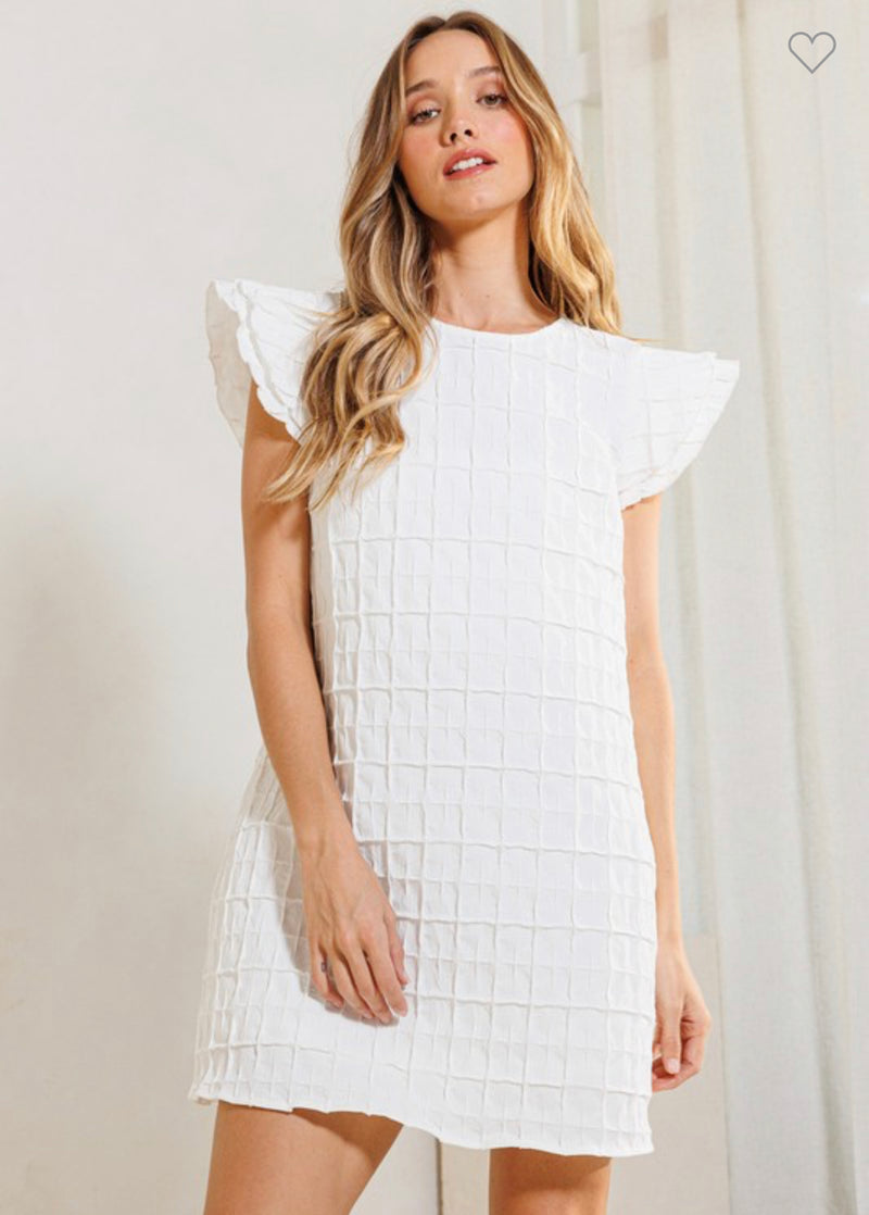 White Plaid Texture Short Sleeve Dress