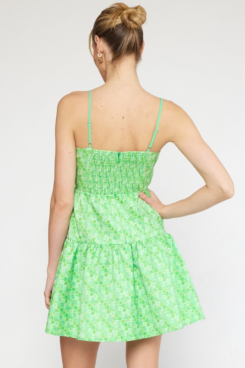 Green Floral Jacquard Mini Dress