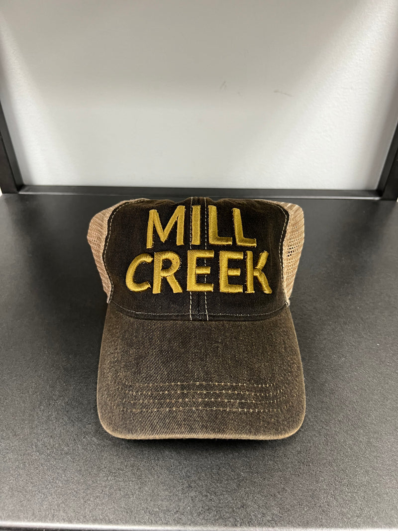 Washed Black and Gold Mill Creek Trucker Hat