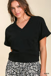 Black French Terry Vneck Top