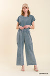 Denim Blue Mineral Washed French Terry Cargo Pants