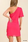 Umgee Hot Pink One Sleeve Mini Dress