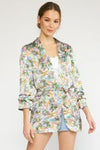 Satin Print Collared Open Front Jacket